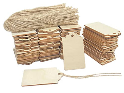 200 Pack 3 Inch Wood Tags with Hole and Twine Blank Wooden Gifts Tag Unfinished Wood Labels for Crafts