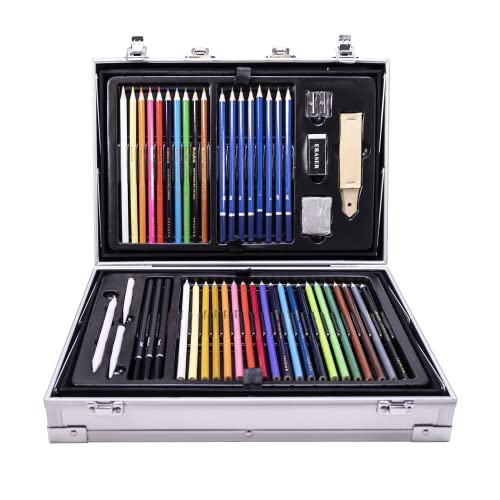 RoseArt Premium 146 Piece Art Set, Fold-out Metal Artist Case & Drawing Kit with Color Pencils, Oil Pastels, Acrylic Paints, Watercolor Cakes, Sketch RoseArt