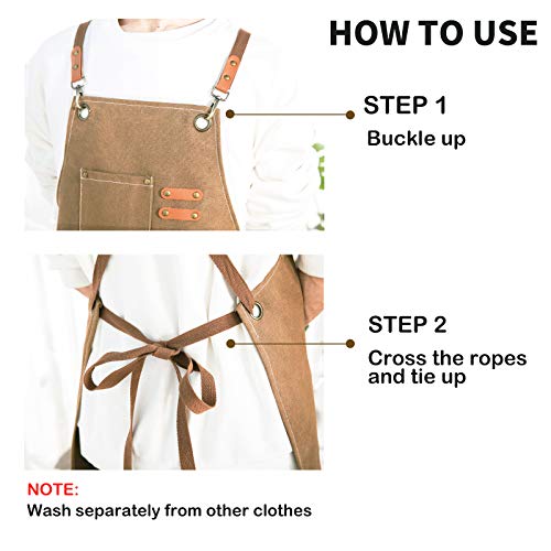 ZOMAO Chef Apron, Cotton Canvas Cross Back Apron with Pockets for Women and Men,Adjustable Strap and Large Pockets Apron,Kitchen Cooking Baking Bib - WoodArtSupply