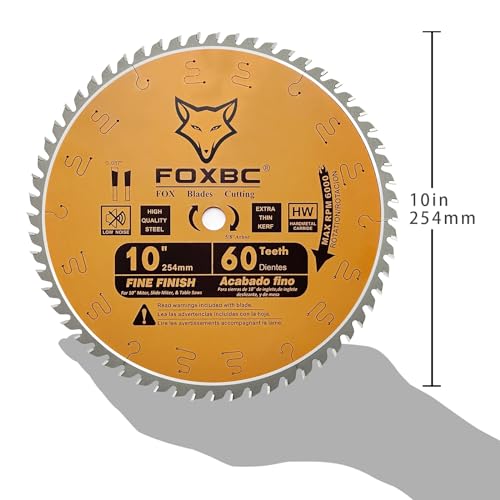 FOXBC 10-Inch Miter/Table Saw Blades, ATB, 60-Tooth, Thin Kerf Fine Finish Crosscut Blade with 5/8-Inch Arbor - WoodArtSupply