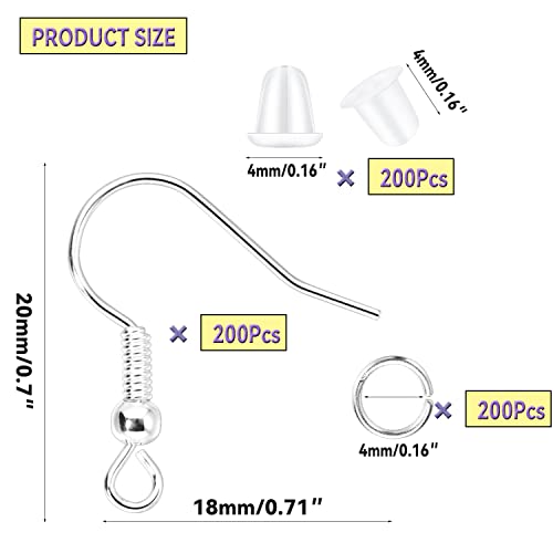 St.Kunkka 600Pcs Hypoallergenic Earring Hooks, Silver Earring Making Kit, Earring Making Supplies with Earring Backs and Jump Rings for Jewelry St.Kunkka