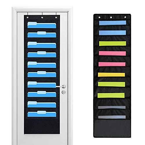 Hanging Wall File Folders Holder Organizer 10 Pocket for Office Home School or Studio Storage Pocket Chart Cascading Fabric File Organizer with 3 Renashed