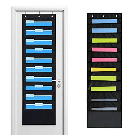 Hanging Wall File Folders Holder Organizer 10 Pocket for Office Home School or Studio Storage Pocket Chart Cascading Fabric File Organizer with 3 Renashed