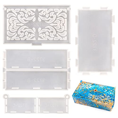 RESIN GO Domino Box Resin Molds, Large Rectangle Carved Container Epoxy Resin Silicone Mold with Lid Set for Casting, Storage Gift Trinket Makeup