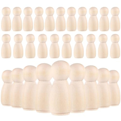 Tofficu 30pcs Unfinished Wooden Peg Dolls, Mini Wooden Peg People 35mm Wooden People Figures for DIY Painting Tofficu