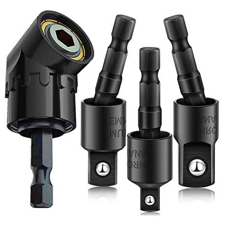 CIGOTU Right Angle Drill Adaptor,4-in-1 Impact Drill Bit Extension,360° Rotatable 1/4 3/8 1/2" Impact Grade Socket Adapter Set,105 Degree Angle CIGOTU