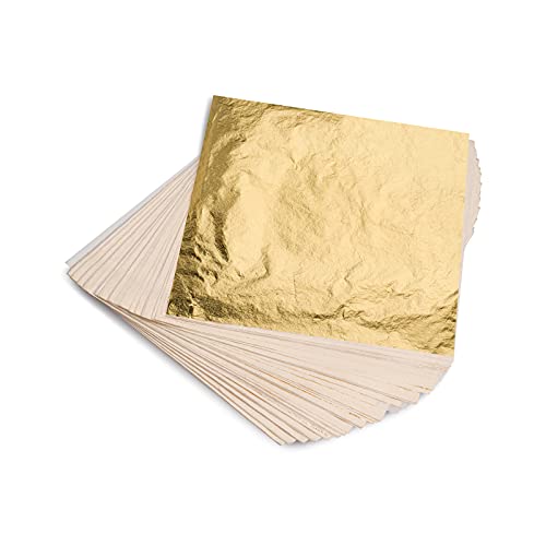 KraftiSky Gold Leaf Sheets - 100 Gold Foil Sheets - 14 x 14 cm Multipurpose Gold Leaf for Nails, Art & DIY Projects, Picture Frames, Home Walls, KraftiSky