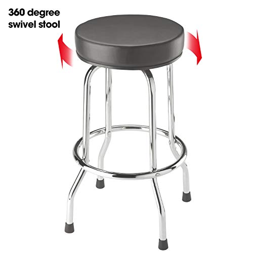 BIG RED Torin Swivel Bar Stool: Padded Garage/Shop Seat with Chrome Plated Legs, Black, 28.74" Tall, 18.5" Diameter BIG RED