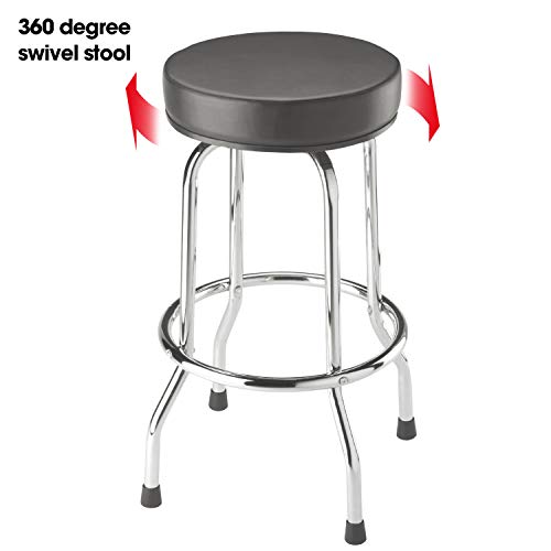 BIG RED Torin Swivel Bar Stool: Padded Garage/Shop Seat with Chrome Plated Legs, Black, 28.74" Tall, 18.5" Diameter