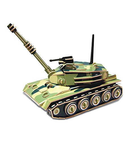Puzzled 3D Puzzle Colorful Tank Wood Craft Construction Kit Fun, Unique and Educational DIY Wooden Military Toy Assemble Model Pre-Colored Crafting Puzzled