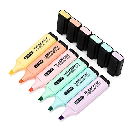 ZEYAR Highlighter, Pastel Colors Chisel Tip Marker Pen, AP Certified, Assorted Colors, Water Based, Quick Dry (6 Macaron Colors) ZEYAR