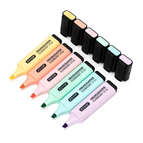 ZEYAR Highlighter, Pastel Colors Chisel Tip Marker Pen, AP Certified, Assorted Colors, Water Based, Quick Dry (6 Macaron Colors) - WoodArtSupply