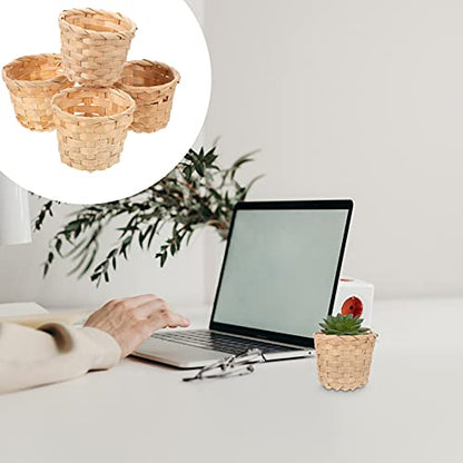 Zerodeko 10PCS Miniature Artifical Wood Woven Baskets, Mini Woven Baskets Without Handles for Home Office Table Party Favors Crafts Decoration