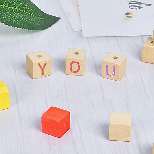 Supkiir Wood Craft Cubes, 100Pcs Wooden Craft Blocks with Holes, Unfinished Wood Cubes for DIY Projects Craft Alphabet Blocks, Small Wooden Square Supkiir