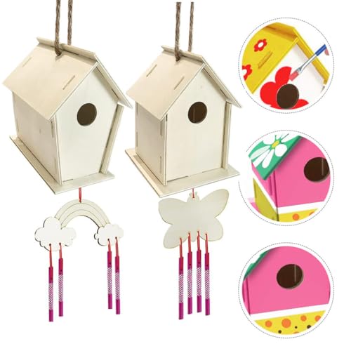 SEWACC 1 Set House Lanyard Wind Chime Kit Kids Craft Wind Chime Ornament Wind Chime Pendant Unfinished Arts Kits Decorate Child Wood Pigment SEWACC