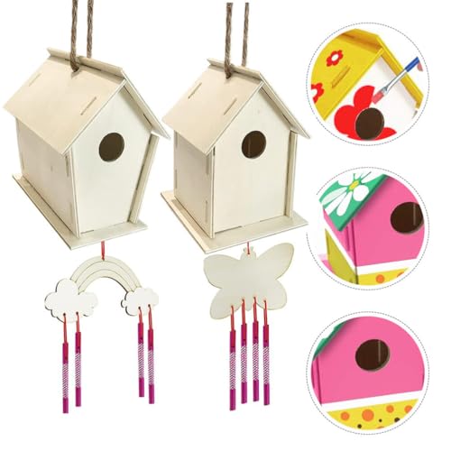 SEWACC 1 Set House Lanyard Wind Chime Kit Kids Craft Wind Chime Ornament Wind Chime Pendant Unfinished Arts Kits Decorate Child Wood Pigment - WoodArtSupply