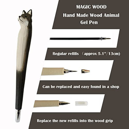 MAGIC WOOD 2PCS Wood Carved Animal Gel Pen 100% Handmade and handpaited, Cute Stationary School Supply Office Supply, Fun Pen Novelty Writing Pen, - WoodArtSupply