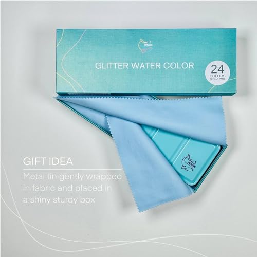 Art Whale Metallic Watercolor 24 Colors in Half-Pans with Waterbrush - Highly Pigmented Tin Box for Painters, Professionals, Beginners, Hobbyists, Art Whale