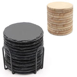 24 Pack Drink Coasters Set, SIJDIEE 4 Inch Round Slate Stone Drink Coasters with Round Blank Wood Craft Coasters for DIY Painting Wood Engraving Home SIJDIEE