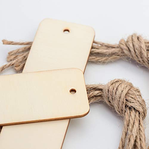 JANOU Rectangle Wood Crafts DIY Blank Hanging Gift Tags Ornaments with Ropes Wedding Birthday Party Decoration Pack 20pcs