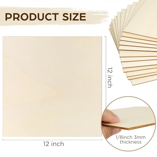 LotFancy Basswood Sheets for Craft, 12 Pack, 12 x 12 x 1/8 Inch, 3mm Thick Plywood Sheets, Unfinished Square Wood Boards for Laser Cutting & LotFancy