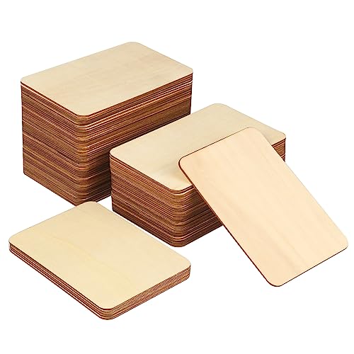 80 Pieces Rectangle Unfinished Wood Pieces, 4 x 6 Inch Natural Wood Cutout Tiles for DIY Crafts, Painting, Carving and Home Decor, Coasters,