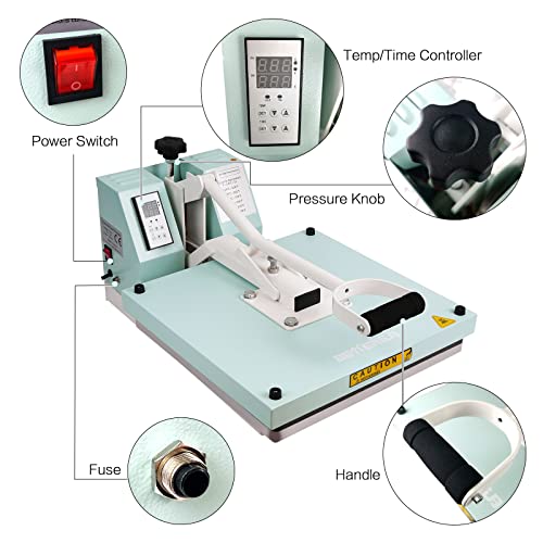 BetterSub Print T-Shirt Machine DIY Digital Industrial Quality Heat Press Machine Clamshell Transfer Sublimation Print Press Machine 15‘’x 15'' Teal - WoodArtSupply