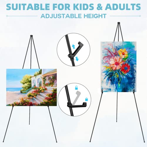 JEAWIWI Easel Stand 65 Inches 3 Pcs, Lightweight Adjustable Art Easel for Display, Painting, Wedding Sign, Poster, Black Metal Easel with Portable - WoodArtSupply