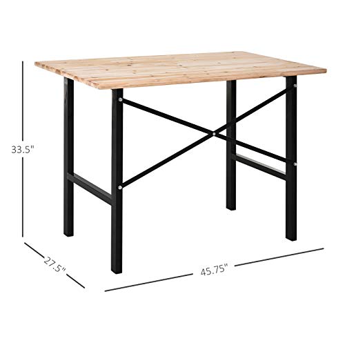 HOMCOM 46" L x 28" W Fir Wood Work Bench, Tool Table for Garage with X-Shape Bracket for High Stability, and Large Tabletop, Natural/Black HOMCOM
