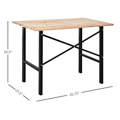 HOMCOM 46" L x 28" W Fir Wood Work Bench, Tool Table for Garage with X-Shape Bracket for High Stability, and Large Tabletop, Natural/Black - WoodArtSupply