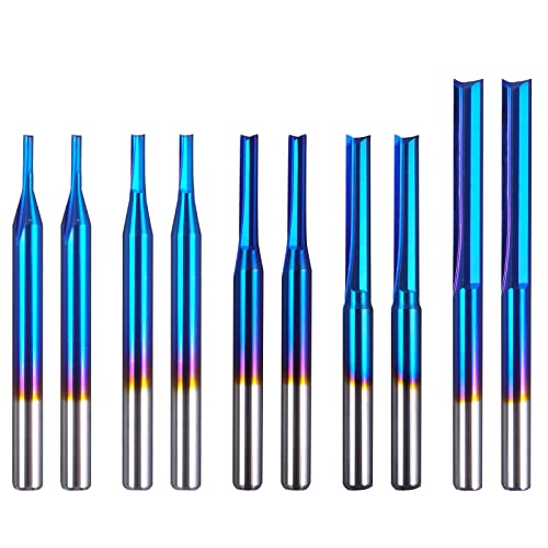 AnoleX CNC Router Bit Kits, 1/8” Shank Straight CNC Bits Nano Blue Coating Carbide Engraving Tool End Milling Cutter| 1/1.5/2/2.5/3.175mm, 10PCS - WoodArtSupply