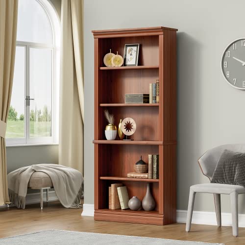 VICTONE Cherry 5-Shelf Wooden Bookcase for Stylish Home Storage - WoodArtSupply