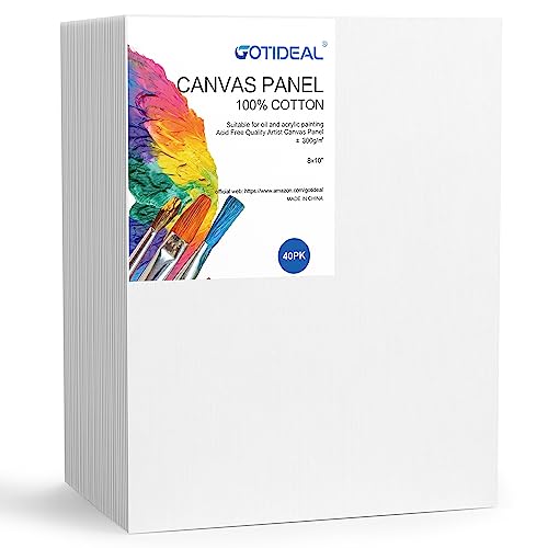 GOTIDEAL Bulk Canvases for Painting, 11x14 inch Value Pack of 40, Gesso Primed White Blank Canvas Boards - 100% Cotton Art Supplies Canvas Panel for GOTIDEAL