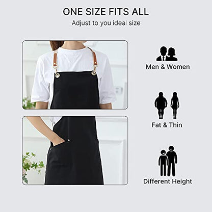 Aprons for Women Men with Pockets Cute Baking BBQ Artist Grilling Cooking Stylist Cosmetology Work Water Drop Resistant Cross Back Adjustable Canvas