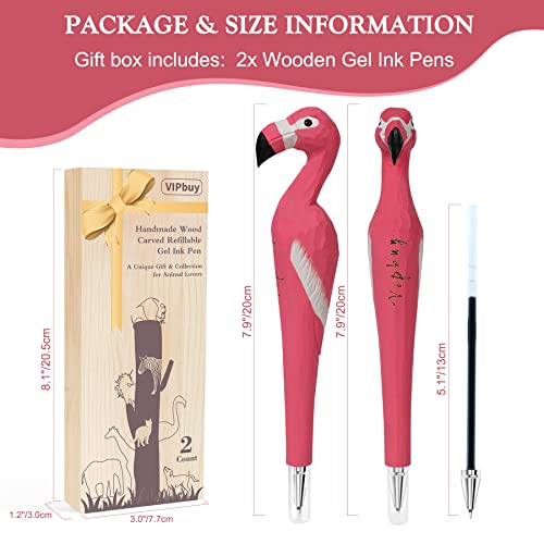 VIPbuy 2 Count 100% Handmade Wood Carved Gel Ink Pens -Novelty Refillable Writing Pens Office School Supplies Birthday Christmas Gift, Flamingo VIPbuy