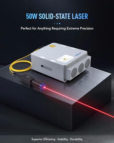 OMTech 50W Fiber Laser Engraver with LightBurn and Rotary Axis, Laser Engraving Machine with Red Dot Pointer, 7.9x7.9 Solid State Laser Marking - WoodArtSupply