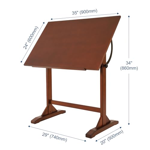 VISWIN 24'' x 35" Artist Drafting Table, Adjustable Angle, 34" Height Solid Pine Wood Drawing Table, Art Table for Adults, Tilts Flat, Art Craft - WoodArtSupply