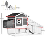 PawHut 69" Chicken Coop Wooden Chicken House, Rabbit Hutch Pen, Outdoor Backyard Poultry Hen Cage with Run with Nesting Box, Removable Tray, Asphalt PawHut