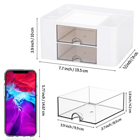 LETURE Desk Organizer with 2 Drawer, Plastic Desktop Pen Pencil Card Holder Storage Box for Desk, Office Supplies, Vanity Table Office School Home LETURE