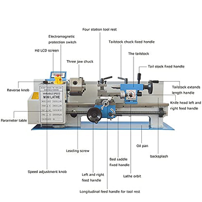 INTBUYING Mini Metal Lathe Machine 7''x14'' Benchtop Lathe Machine Precision Hobby DIY Table Lathe Horizontal Metalworking Wood Lathe Machine