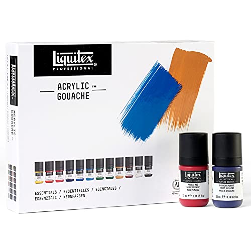 Liquitex Professional Acrylic Gouache Paint, 12 x 22ml (0.74-oz), Essentials Set Liquitex