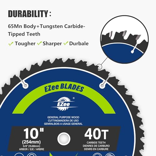 Ezee 10 inch Table Saw Blades 40 Teeth, General Purpose Circular Saw Blade with 5/8-inch Arbor, 0.09" Thin Kerf, Carbide-Tipped Professional - WoodArtSupply