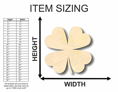 Shamrock Unfinished Wood Craft Lucky Four Leaf Clover up to 24" DIY 6" / 1/8" - WoodArtSupply