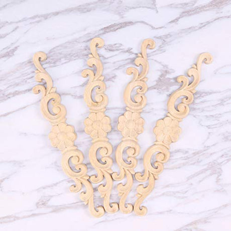 BESPORTBLE 4pcs Wood Carved Onlay Applique Unpainted Rose Flower Applique for DIY Craft Door Home Furniture Decoration BESPORTBLE