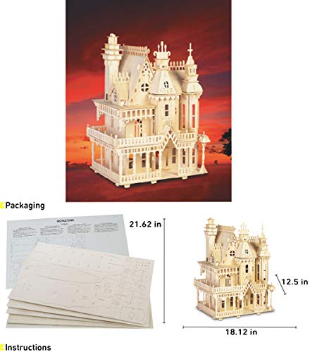Puzzled 3D Puzzle Fantasy Villa Dollhouse Set Wood Craft Construction Model Kit, Fun Educational DIY Wooden Toy Assemble Unfinished Craft Hobby Puzzled