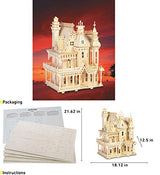 Puzzled 3D Puzzle Fantasy Villa Dollhouse Set Wood Craft Construction Model Kit, Fun Educational DIY Wooden Toy Assemble Unfinished Craft Hobby Puzzled