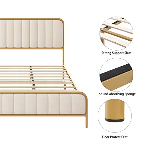 HITHOS Queen Size Upholstered Bed Frame with Button Tufted Headboard and Heavy Duty Metal Base - WoodArtSupply