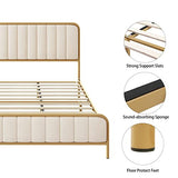HITHOS Queen Size Upholstered Bed Frame with Button Tufted Headboard and Heavy Duty Metal Base HITHOS
