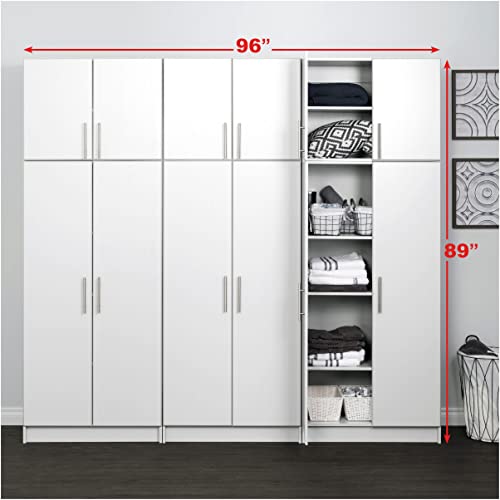 Prepac Elite Functional 6-Piece Garage Cabinets and Storage System Set D, Simplistic Garage Closet Shop Cabinets 16" D x 96" W x 89" H, White,