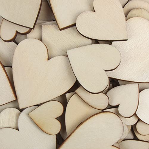 DERAYEE 100Pcs Unfinished Wooden Hearts for Crafts, Assorted Size Cutout Blank Wood for Valentines Day Christmas Wedding Party DIY Ornaments DERAYEE